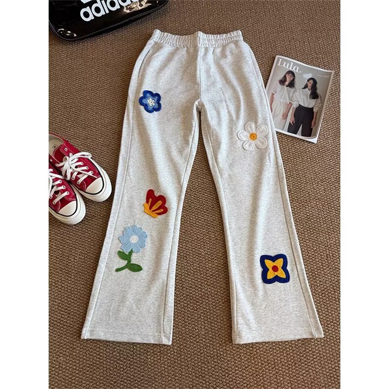 刺绣设计感卫裤男女秋季显瘦微喇裤情侣直筒运动休闲裤Lk1011-P34，男装休闲裤，星座1008