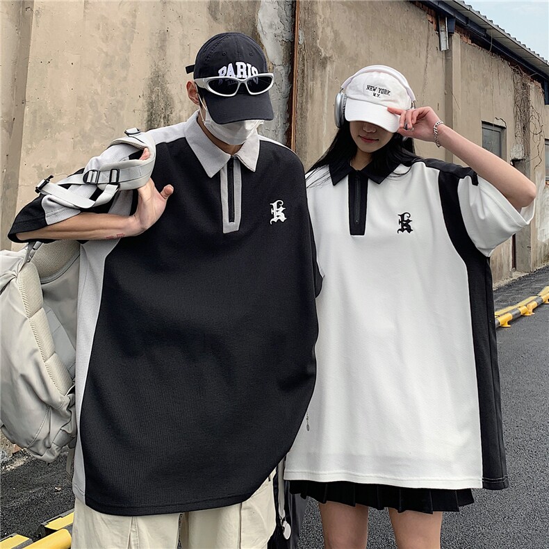 情侣装夏装2026新款华夫格POLO衫字母绣花短袖T恤D253P48女类,男装T恤,电商A335-1（原A458）