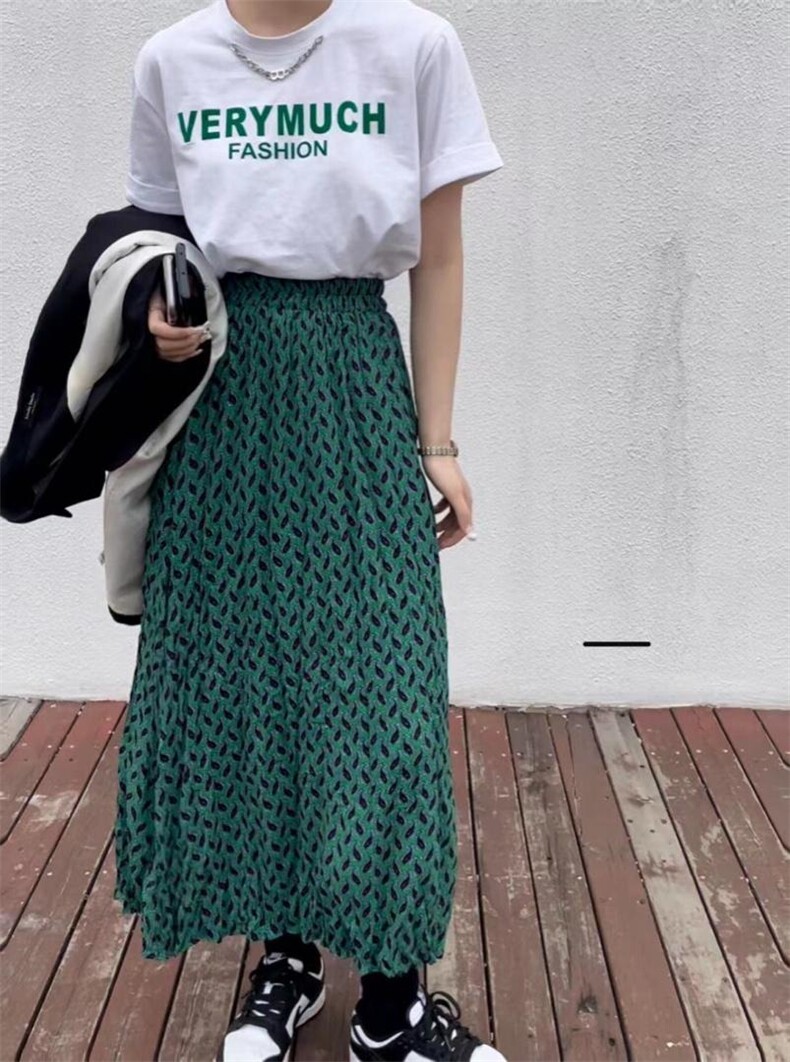 夏季新品印花雪纺半身裙现货，女装半身裙，春天