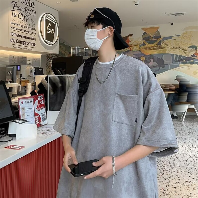 美式短袖男潮牌ins高级感男宽松夏季半袖衣服港风潮牌T0241-P30图片