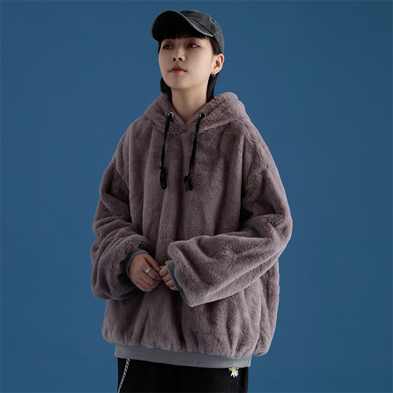 仿兔毛连帽双层加厚有弹性里布 纯色毛绒卫衣A158-703-P78图片