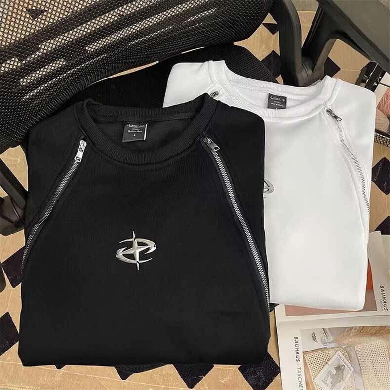 潮牌美式金属拉链卫衣男高街圆领设计上衣LE42P42,男装卫衣,星座1116-2
