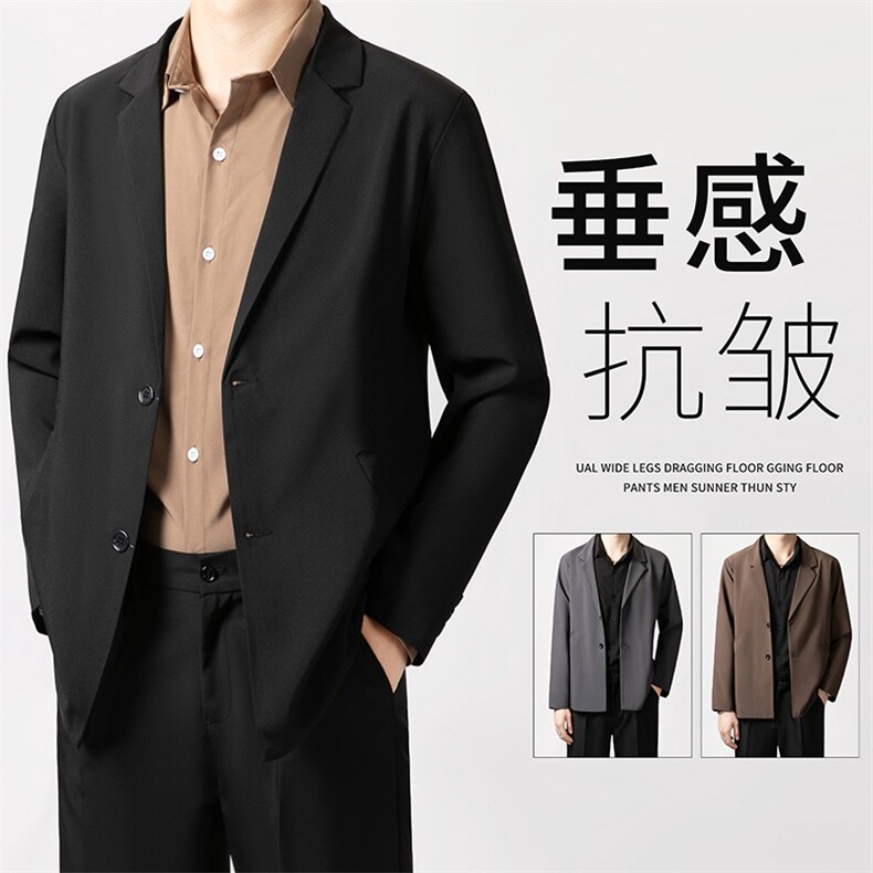 轻商务休闲抗皱免烫小西服男士2026春秋新款宽松西装夹克外套W21图片