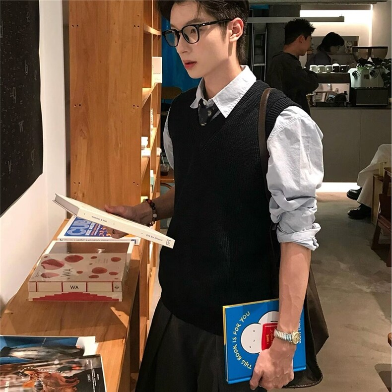 【高质量现货特批35】韩版V领百搭针织马甲610A-M3802，男装背心/马甲，星座610A