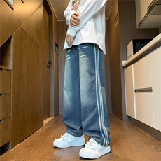 条纹牛仔裤男春季美式高街vibe阔腿长裤潮B8177P45，男装牛仔裤，星座1116-2