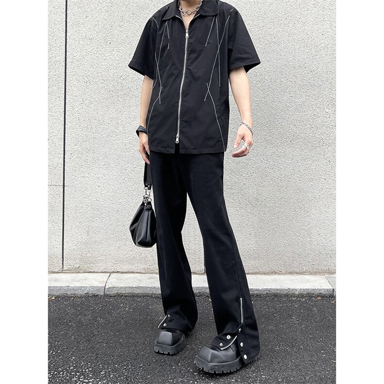 B221美式ins高街小众排扣拉链牛仔裤LK22073-P60控78,男装牛仔裤,电商B221