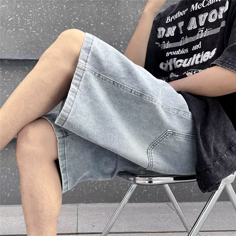 系带牛仔短裤夏季港风复古休闲帅气嘻哈潮牌男女款五分裤-DK895,男装牛仔裤,星座601-2