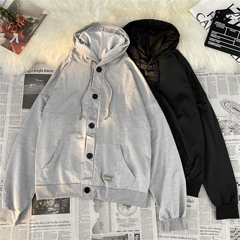 秋季连帽卫衣男潮宽松百搭休闲情侣上衣服纽扣长袖外套J8816-p28,男装卫衣,星座1008