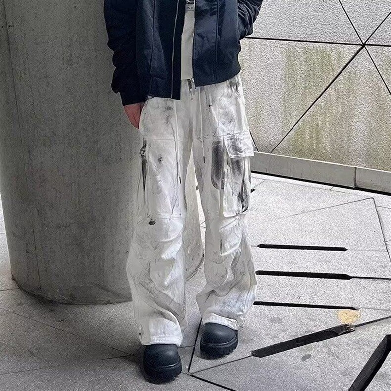 DA276-P65美式高街大口袋褶皱微喇工装裤男高级感裤子男-网图现货图片