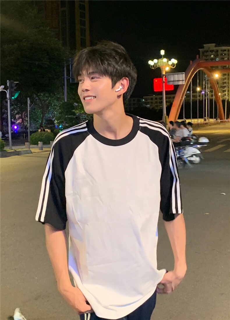 数据支持退换对比230克重磅纯棉三条杠织带插肩袖T恤CZ2305,男装T恤,电商A486