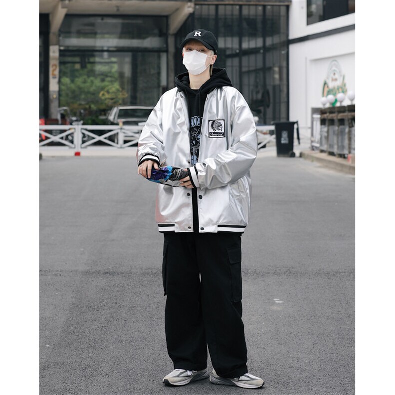 潮男大货秋装夹克男亮面棒球服男女夜店外套男JK1702款P95港风D，男装夹克，星座401