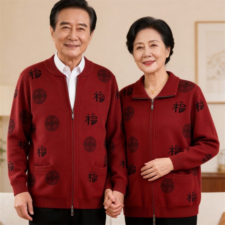 2026年秋季时尚百搭通勤简约休闲拉链福字，男装中老年男装，思涛羊绒