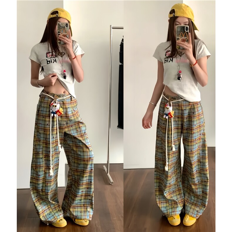 A797-特P40 网图现货 格子裤休闲裤原版面料送公仔挂坠和腰绳图片