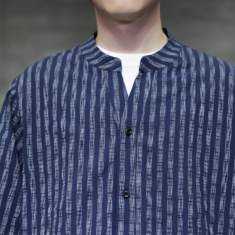 秋季风品质条纹长袖衬衫男立领衬衣潮新中式T2451-P68,男装衬衫,电商A227