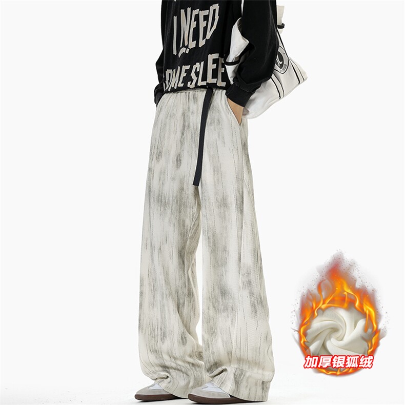冬季银狐绒480g重磅水墨印花扎染休闲裤男K24065J加绒-特P40控78，男装卫衣，电商A001