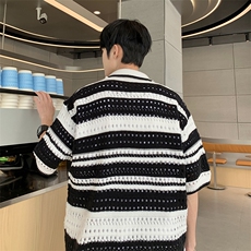 针织镂空翻领宽松T恤短袖POLO衫，男装Polo衫，星座410-7