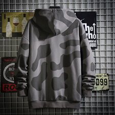 网格日系UFO印花圆领连帽卫衣男宽松长袖帽衫A090-WY51P75限98，男装卫衣，电商A089-1