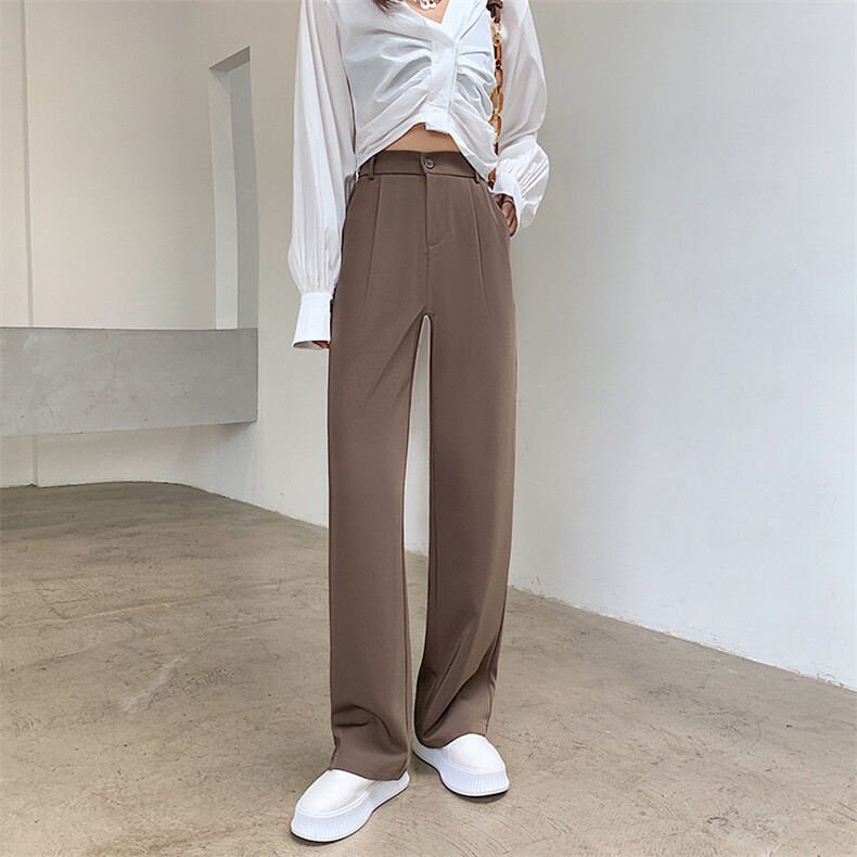 2024春季窄版西裤阔腿裤女小个子高腰垂坠感直筒宽松休闲,女装休闲裤,梦白服饰厂