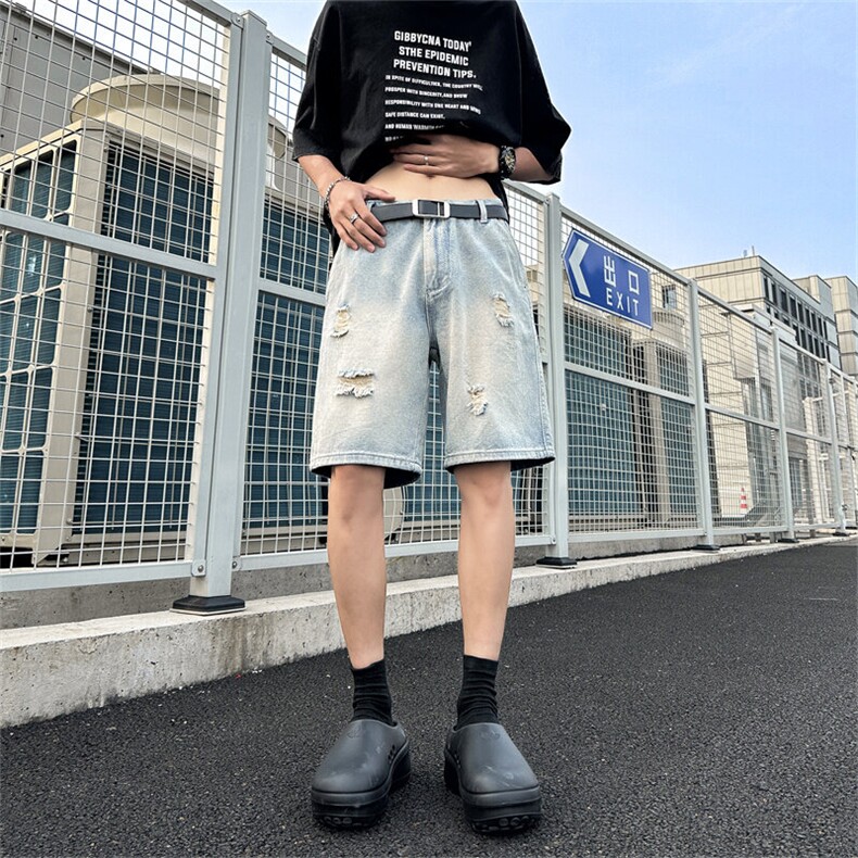 美式高街牛仔短裤男女韩版潮流破洞2025夏季ins五分裤RK2746-P36,男装牛仔裤,星座412-3