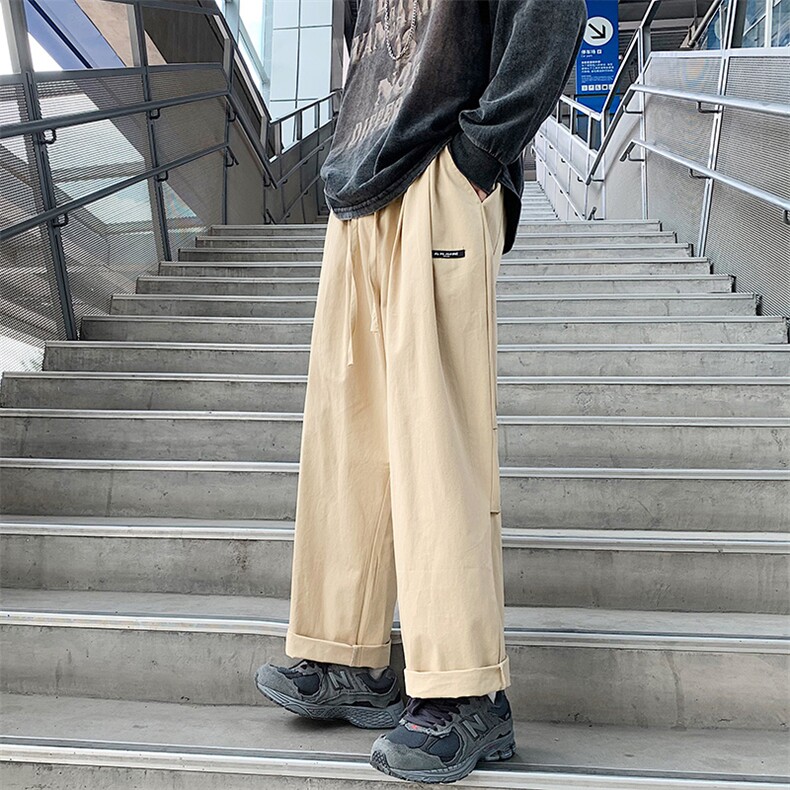 夏季日系纯色休闲裤男抽绳松紧腰裤宽松直筒裤1001-1-KK162-P32，男装休闲裤，星座1001-1