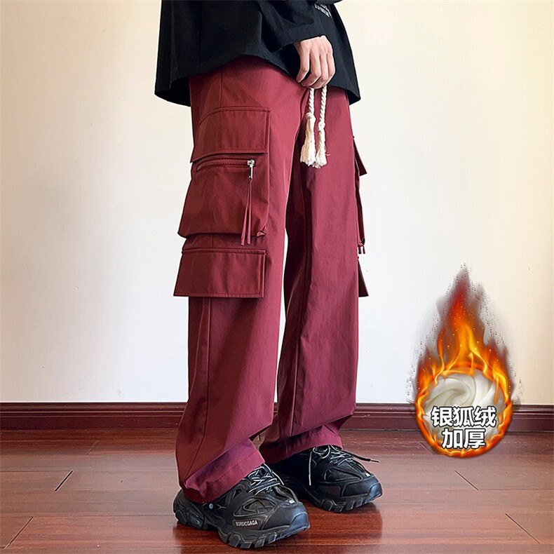 冲锋工装裤子男秋冬季美式机能风加绒加厚宽松直筒防风防水休闲裤,男装休闲裤,电商A001-1