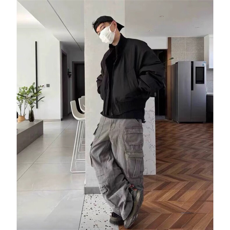 抖音得物美式潮休闲夹克春季立领纯色复古工装加厚棉服外套MF01,男装夹克,电商A443