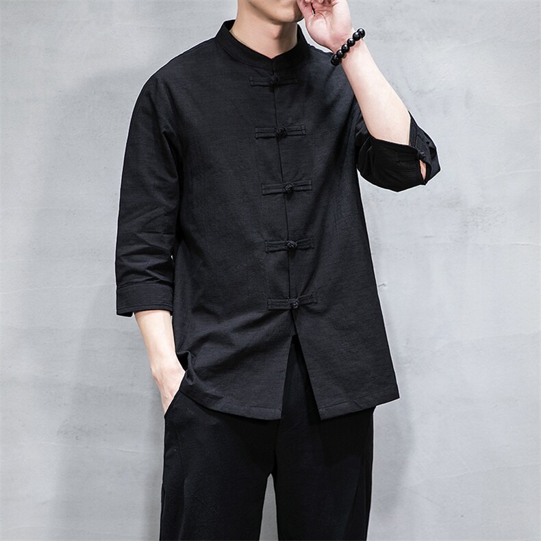 夏季新款中国风棉麻立领七分袖男衬衫中式唐装QT6008-1/CS066/P70,男装衬衫,电商A008
