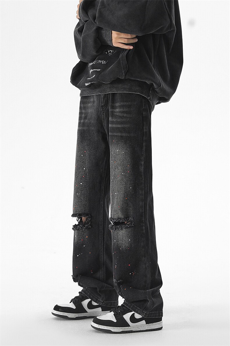 破洞漆点直筒显瘦牛仔裤男长裤KD608-P30,男装牛仔裤,电商D312-1