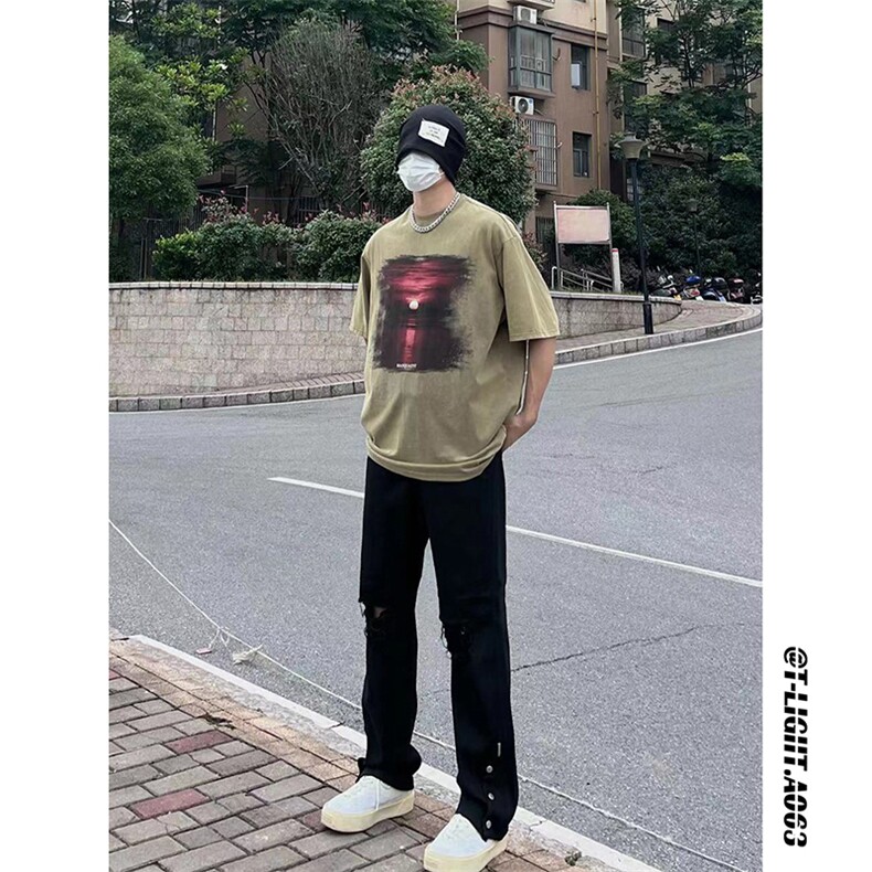 新款美式高街ins小众拉链排扣破洞休闲牛仔裤货号K642P6078,男装牛仔裤,电商A063