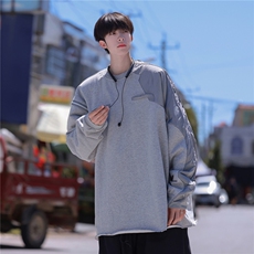 港风外景秋装美式高街宽松拼接圆领卫衣外套男潮牌D319-P45，女装短外套，电商A335-1（原A458）