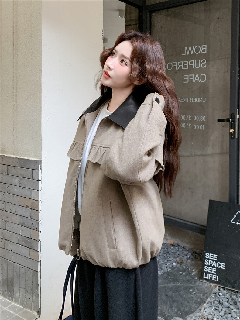 现货新款韩版时尚宽松休闲荷叶边羽绒服90绒外套女减龄白鸭绒上衣,女装派克服,韩然一族
