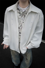 潮流男士花卉印花领翻领假两件休闲长袖衬衫上衣男潮特P52，男装衬衫，电商B319