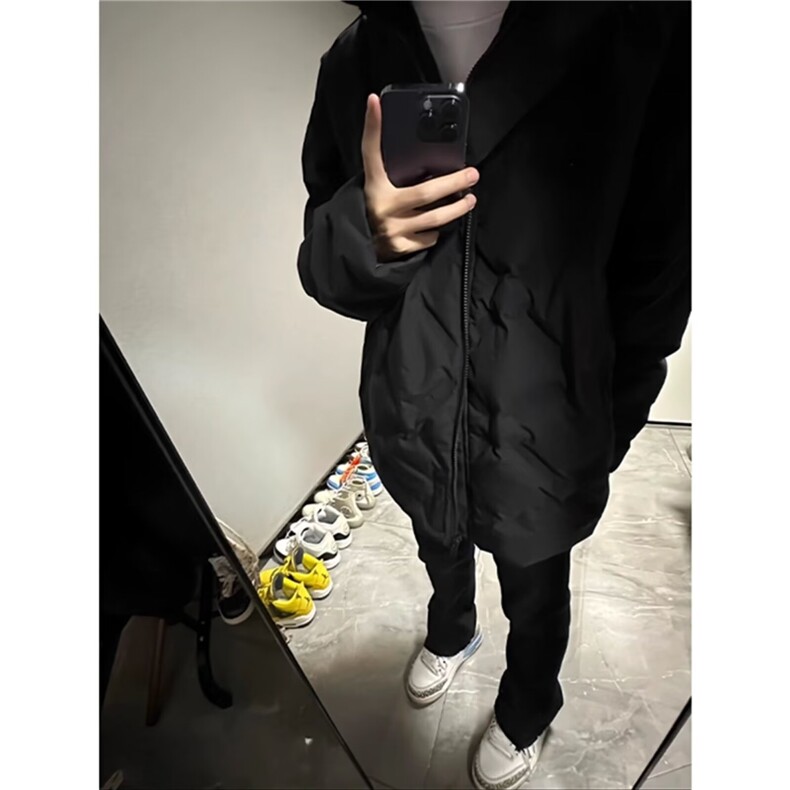黑色褶皱菱形格棉服男款cleanfit美式面包服高街立领纯色外套,男装棉衣,星座506A