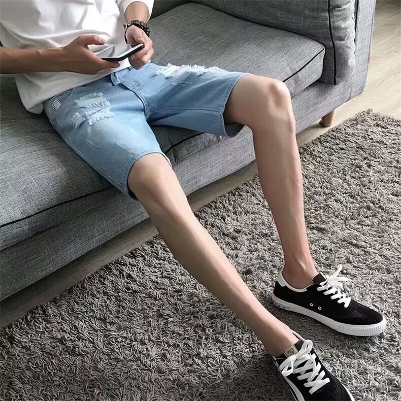 破洞牛仔短裤男宽松直筒日系五分裤潮流薄款裤子N905,男装牛仔裤,星座1116A-1（原606A）