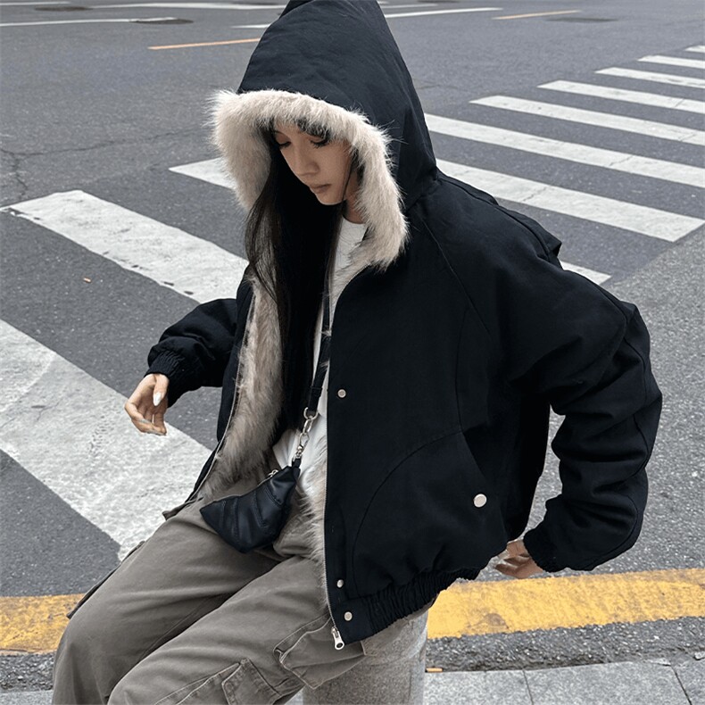 现货高品质美式高街冬季重磅硬挺短款座山雕毛领棉衣男女加厚外套，男装棉衣，电商A443