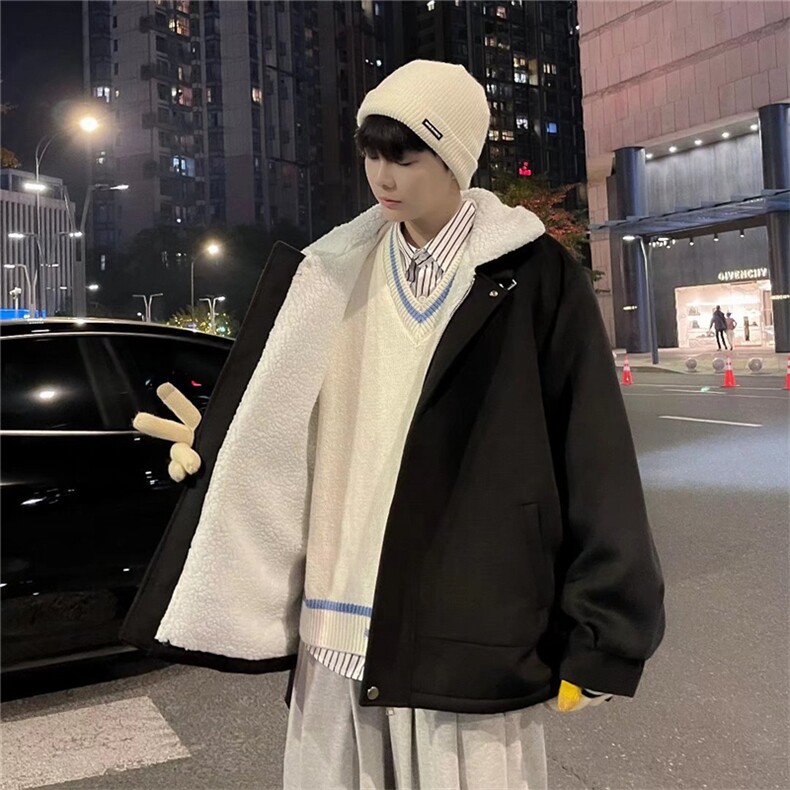 A新款男冬季羊羔毛棉衣男潮港风加绒加厚夹克外套棉袄W2281-P75,男装棉衣,星座512-2