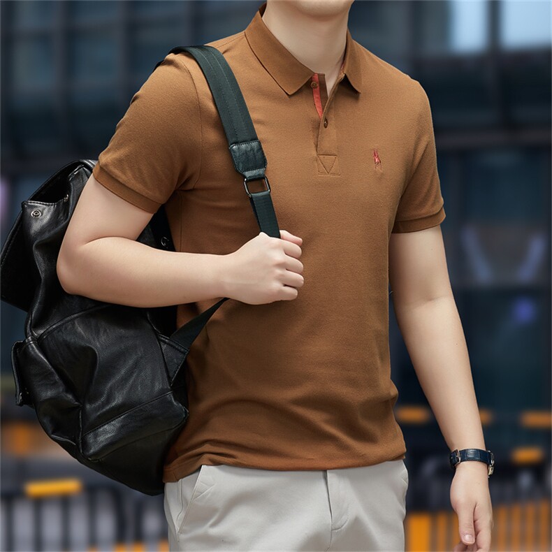 衬衫领半袖t恤男有带领2023夏季新款体恤男士休闲翻领纯棉polo衫,男装Polo衫,电商B212（原钱塘6029）