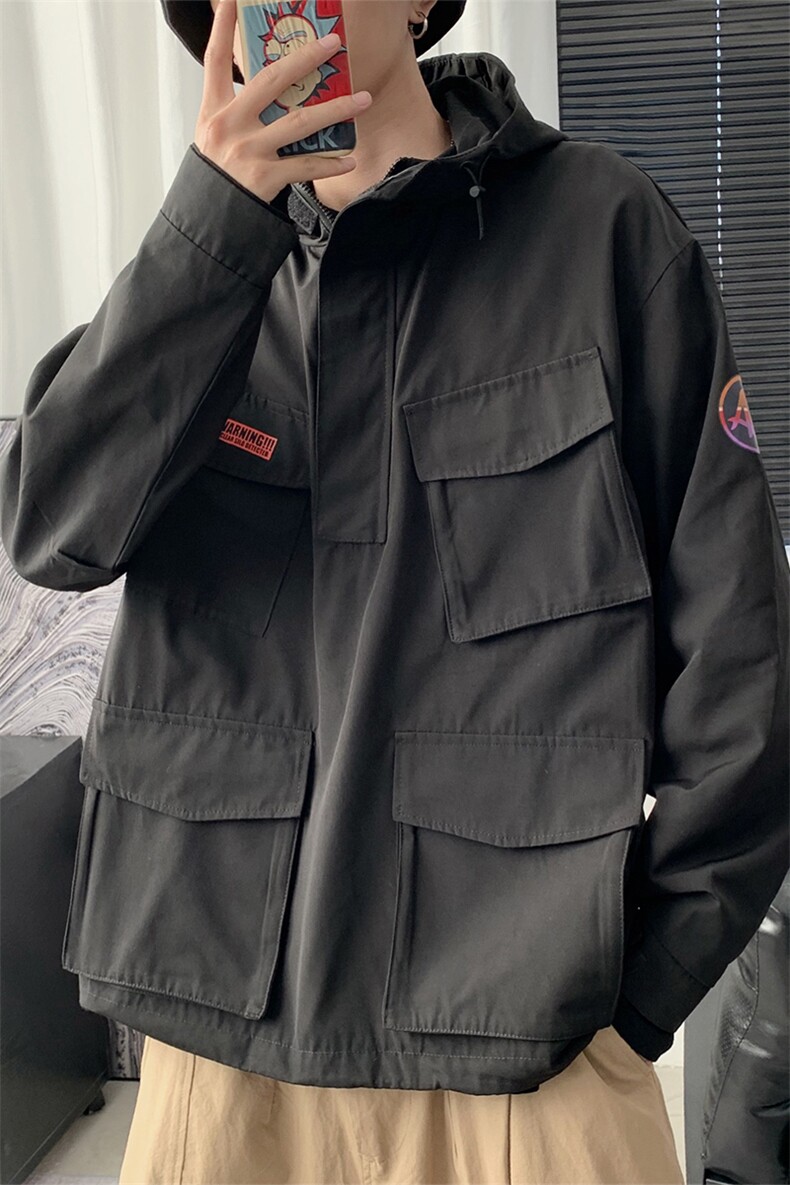 【】A003-AJ021-P55新款男士连帽工装夹克带贴标休闲外套,男装夹克,电商A003