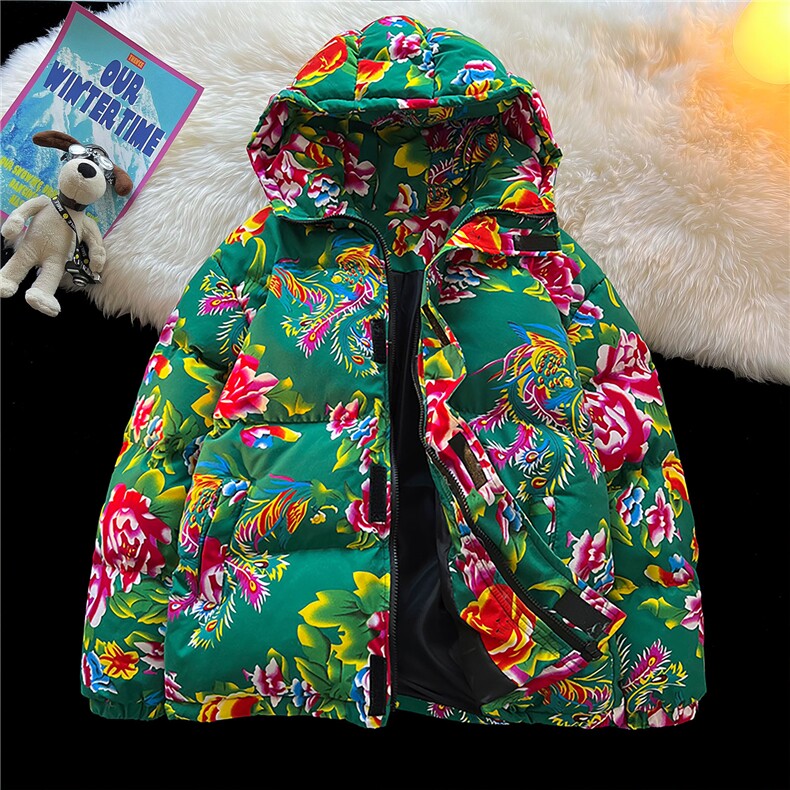 连帽东北大花棉衣外套风汉服宽松棉服棉袄保暖A1P-85,男装棉衣,电商A128