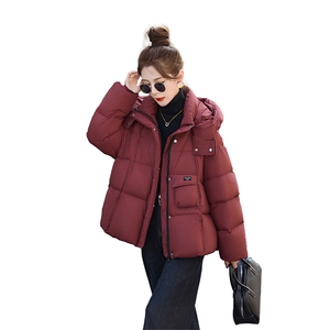 红色短款羽绒服女2024冬新款高级感加厚连帽保暖白鸭绒面包服外套图片