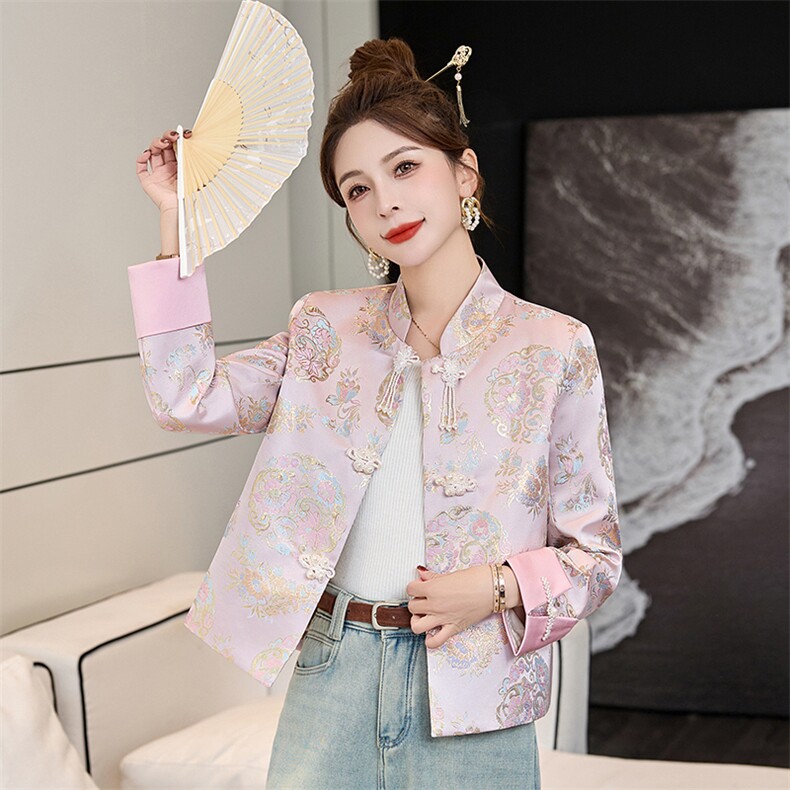 新中式外套女国风2025春秋新款小个子洋气刺绣复古盘扣唐装短上衣,女装短外套,伊仟回
