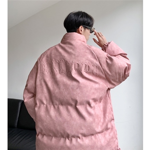 港风PU皮复古做旧设计钢印棉衣男MY77096P130控198抖控228图片