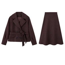 9758时尚气质毛呢翻领套裙，女装套装/套裙，罗得堡