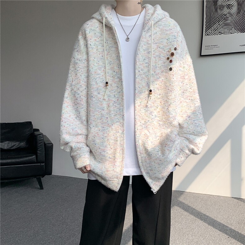 渐变彩虹连帽针织开衫卫衣大码软糯慵懒毛衣外套LS201-特P52-控98,男装针织衫/毛衣,电商B215
