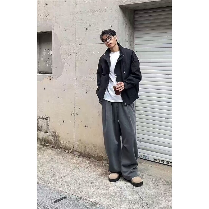 秋季美式慵懒风解构卫裤男女百搭宽松休闲运动弯刀裤 K06083 P55图片