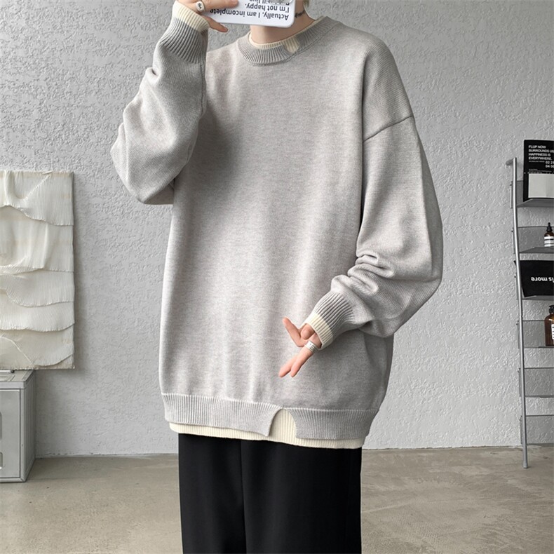 8XL-M假两件毛衣秋冬美式复古设计感针织衫慵懒线衣外套MY1505P68,男装针织衫/毛衣,电商B238