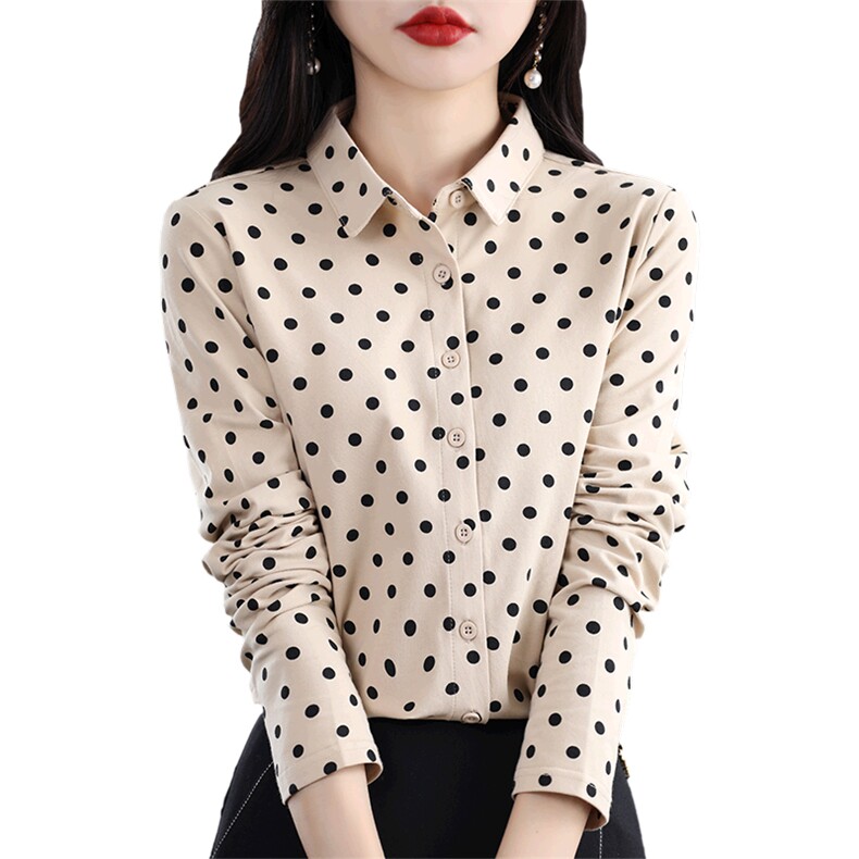 印染标准波点运动风御姐蓝衬衫女士印花宫廷风西域风春秋显瘦气质,女装衬衫,臻维羊绒