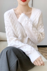 显瘦七针鼓包开衫女外套2024秋季新款羊毛衫，女装羊毛衫，北娇羊绒