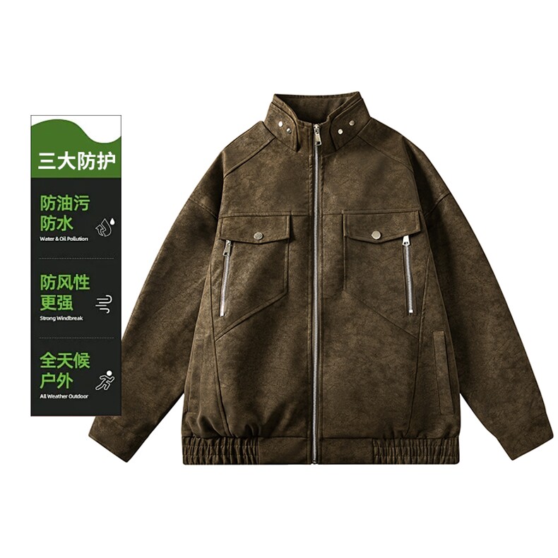 机车皮衣男立领皮夹克秋季男士外套潮水洗PU休闲A266-PY012-P75，男装皮衣，电商A266