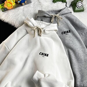 WY2248-P35加绒款-P40纯棉连帽卫衣男大码运动帽衫宽松薄